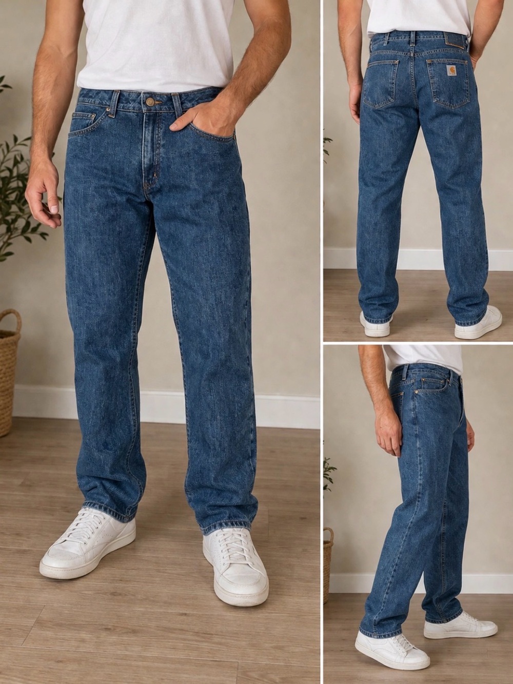 Carhartt Men's Straight-Leg Dark Blue Denim Jeans